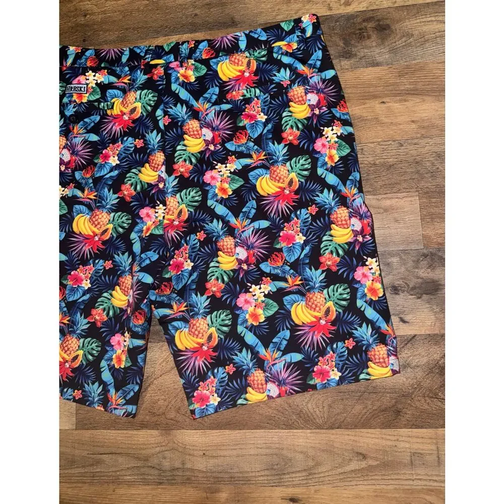 Hreski men’s golf short tropical floral & fruit pattern